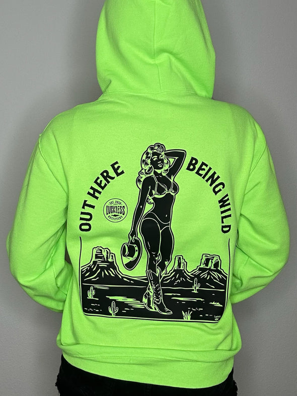 Out Here Being Wild Hoodie Neon Green