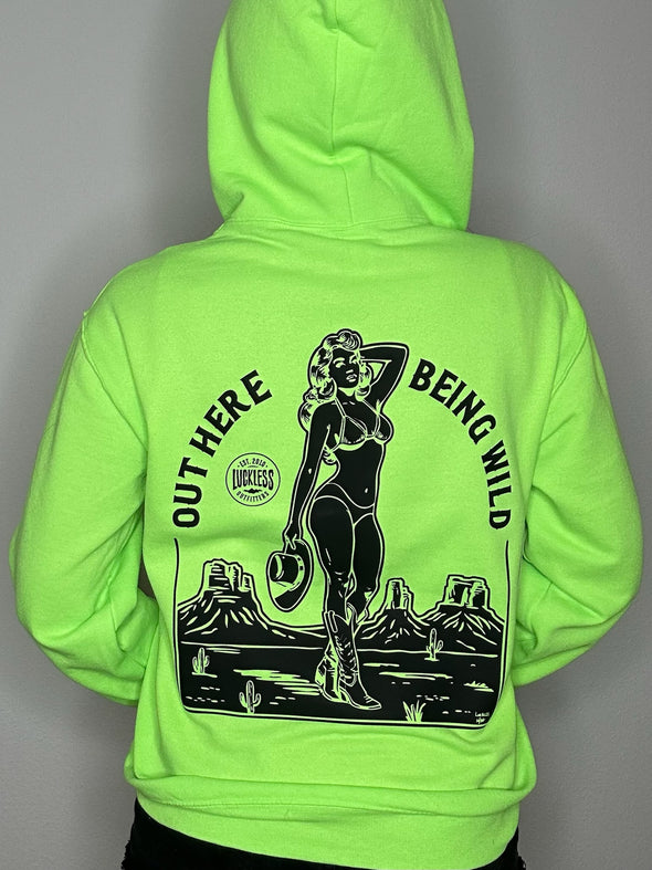 Out Here Being Wild Hoodie Neon Green