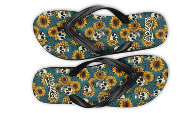 Sunflower And Skulls Flip Flops