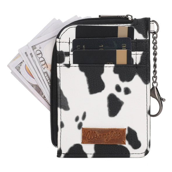 Wrangler Cow Print Print Mini Zip Card Case - Black