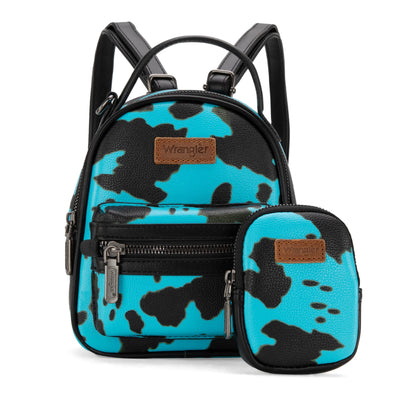 Wrangler Cow Print Mini Backpack With Coin Pouch - Turquoise