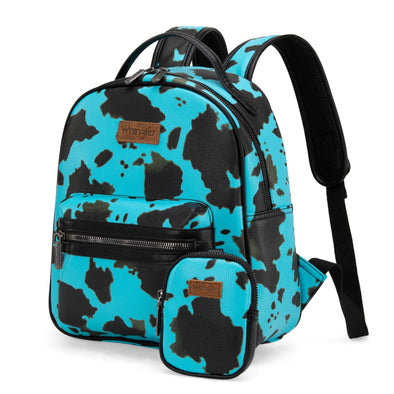 Wrangler Cow Print Backpack With Coin Pouch - Turquoise