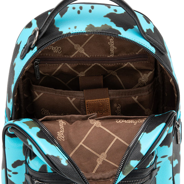 Wrangler Cow Print Backpack With Coin Pouch - Turquoise