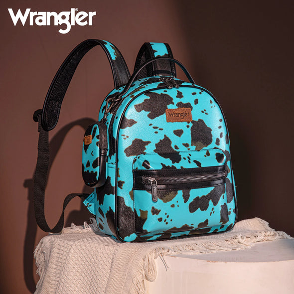 Wrangler Cow Print Backpack With Coin Pouch - Turquoise