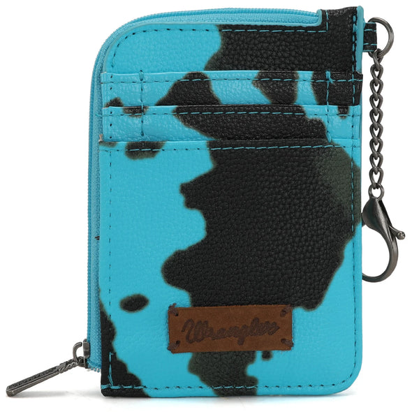 Wrangler Cow Print Print Mini Zip Card Case - Turquoise