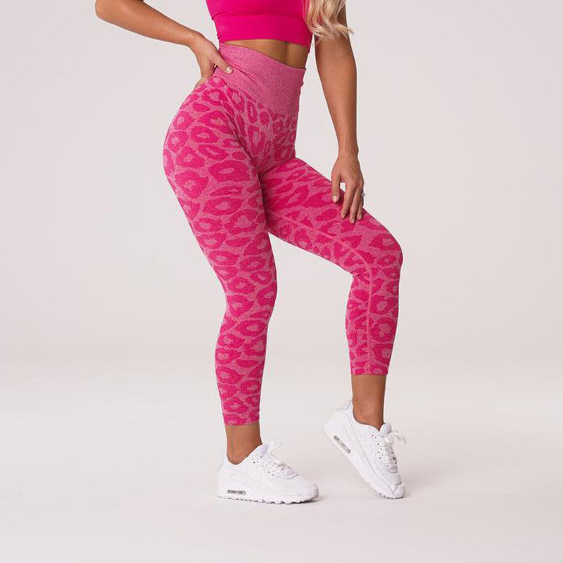 Women's Gym Leggings, High Waisted - Pink Leopard Print – LC