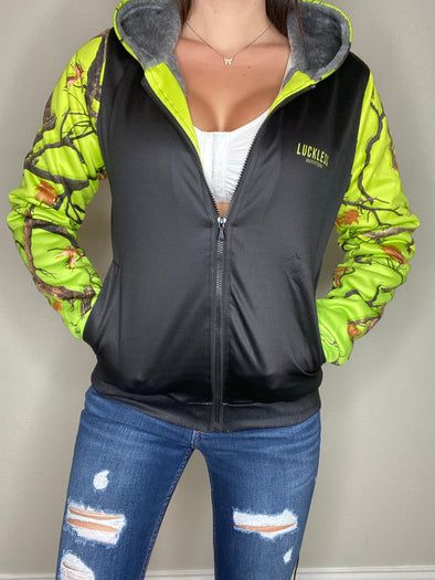 Hi-Vis Camo HEAVY ZIP FLEECE HOODIE - Luckless Outfitters