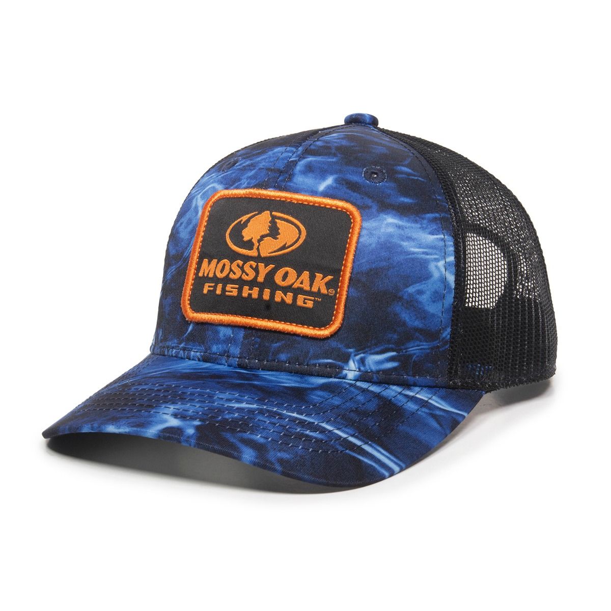 MOSSY OAK FISHING HAT - CAP Black w/Blue FLAG Fish Logo Lightweight NWT